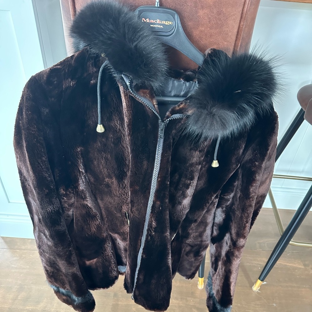 Fur coat -2 types of fur. Brown and black.
